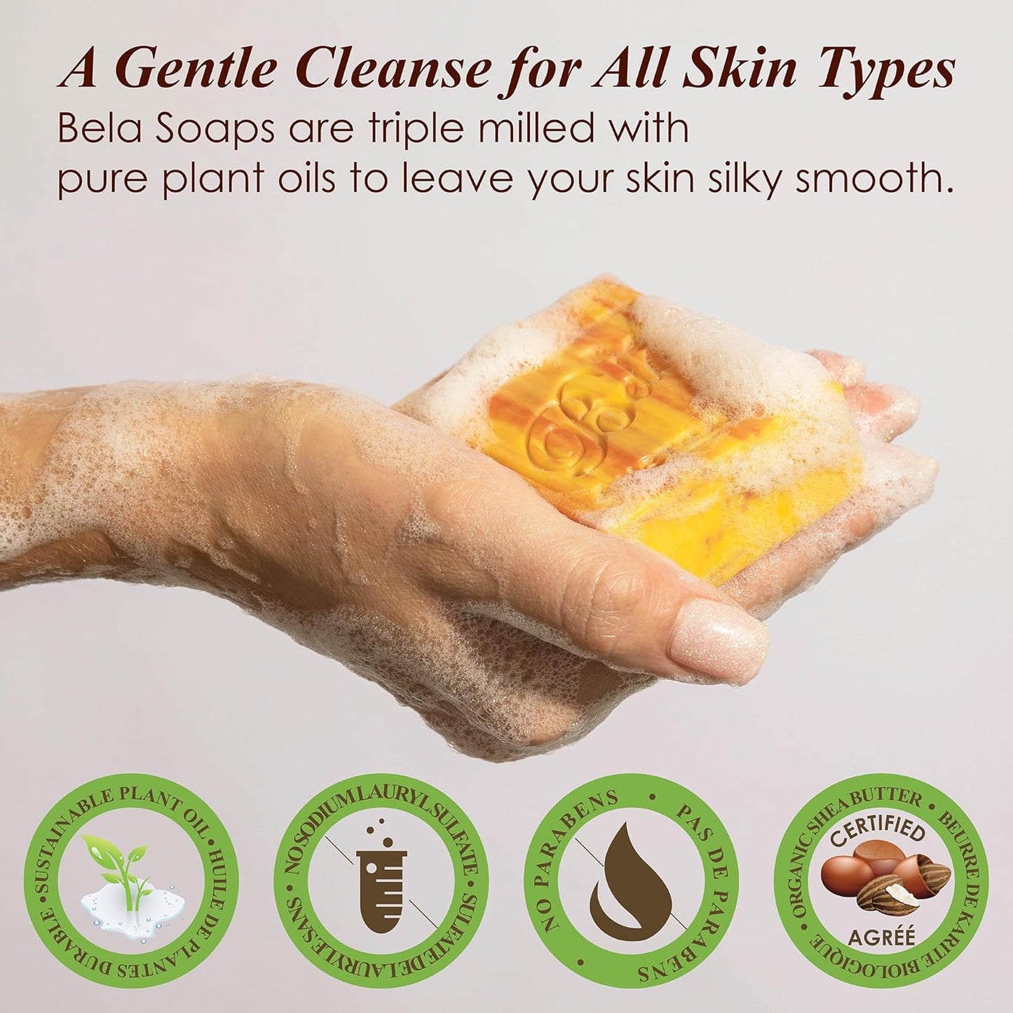 BELA Frankincense and Myrrh Soap 3.3 OZ Pack of 6, French Triple Milled Bar Soap with Organic Shea Butter, Hand, Face and Body Wash Bar, Made in Australia