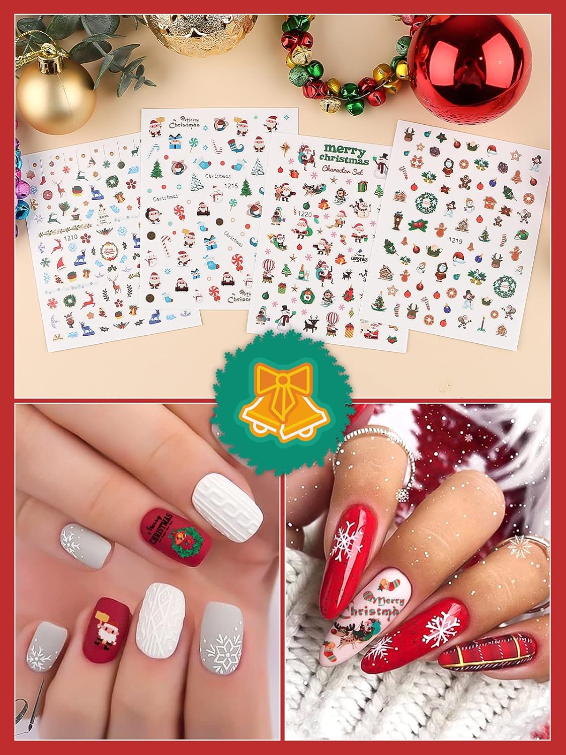 1000+ Patterns Christmas Nail Art Stickers Snowflake 3D Self-Adhesive Nail Decals, Kalolary Snowflake Santa Claus Snowman Christmas Stick Elk for Christams Nail Decorations for Women Kids