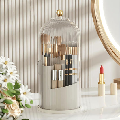 B-H1 Makeup Brush Holder with Dustproof Cover 360 Rotating Makeup Brushes Organizer for Vanity Desktop Bathroom (Transparent)