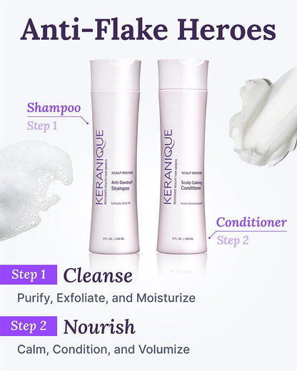 Anti Dandruff Shampoo & Scalp Restoring Conditioner - Gentle for Color-Treated Hair - Best for Thinning Hair & Dry Scalp - Antidandruff Shampoo for Women & Deep Conditioner by Keranique