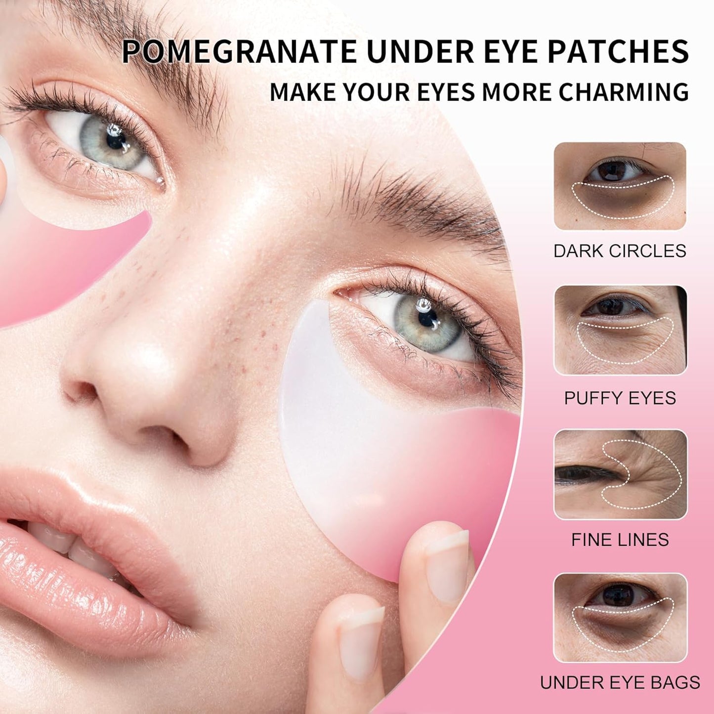 ROUSE Under Eye Patches-60 PCS-Pomegranate Eye Masks Anti-Wrinkle Eye Treatment Mask for Dark Circles Puffy Eyes Under Eye Bags Eye Gel Pads Eye Care