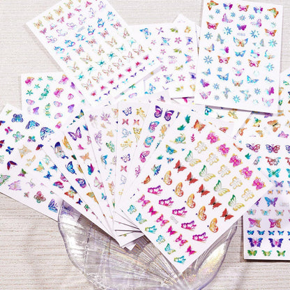 16 Sheets Butterfly Nail Art Stickers 3D Colorful Butterfly Self-Adhesive Design Nail Decals Pegatinas Uñas Holographic Laser Butterfly Nail Supplies for Women Acrylic Nail Art Decoration Accessories