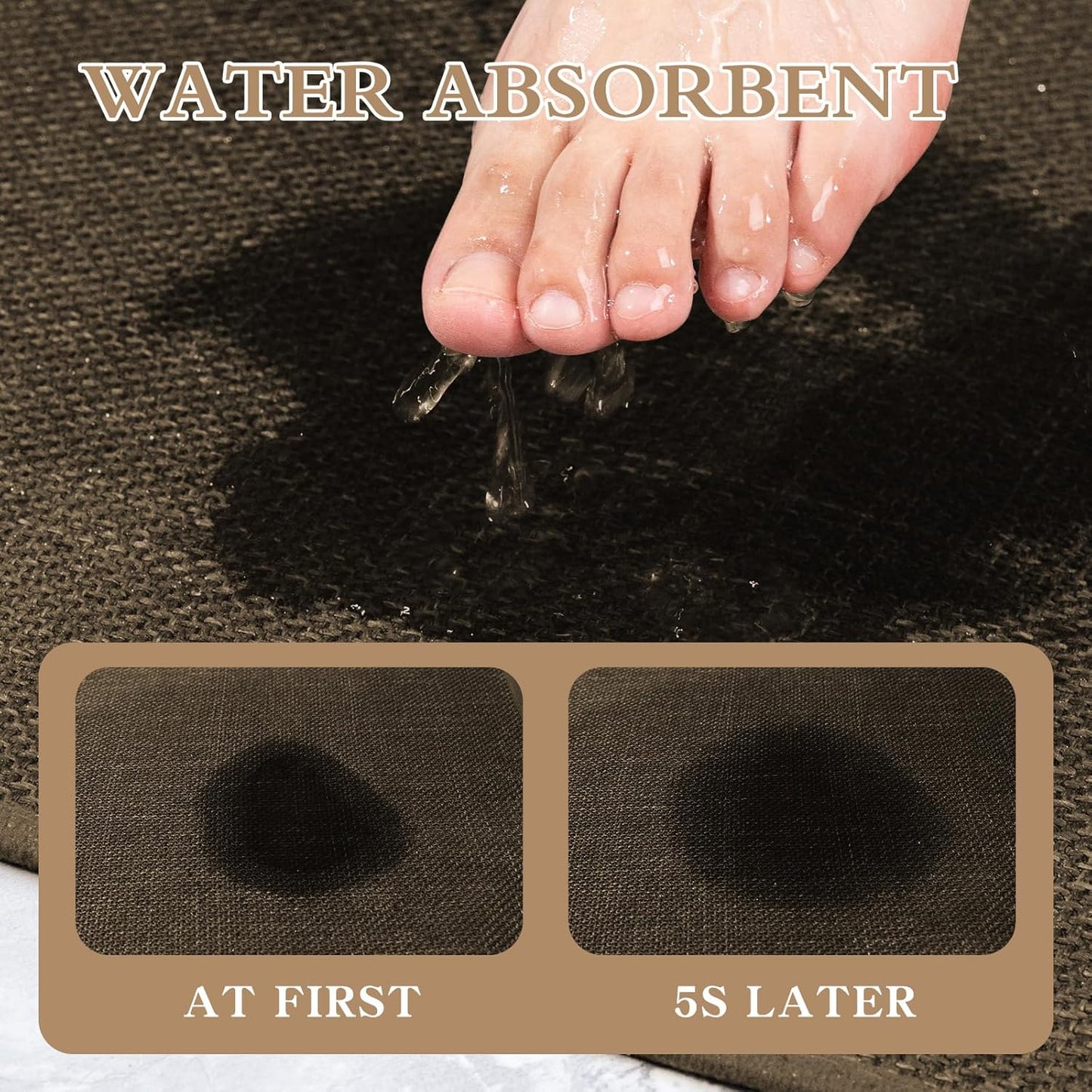 chakme Bathroom Rugs Mat U-Shaped 24x17, Ultra ThinNon Slip Bath Mat Small Quick Dry Absorbent Bath Matfor Bathroom Floor, (Brown, U-24"x17")