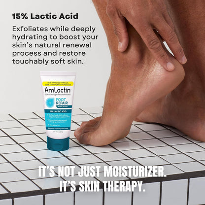 AmLactin Foot Repair Cream - 3 oz Cream for Dry Cracked Heels with 15% Lactic Acid - Exfoliator and Moisturizer for Dry Skin (Packaging May Vary)
