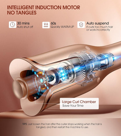 Automatic Curling Iron, Professional Automatic Hair Curler with 1" Curling Wand Large Slot & 4 Temperature & 3 Timer, Dual Voltage Anti-Tangle Rotating Curling Iron with Auto Shut-Off for Hair Styling