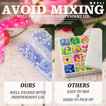 7000PCS Resin Rhinestones with Tweezers for Crafting, 2/3/4/5/6mm Flatback Jelly Rhinestones, 4 Box Sky Blue AB Non Hotfix Crystal Gems for DIY Crafts Mugs Tumblers Clothes Makeup Nail