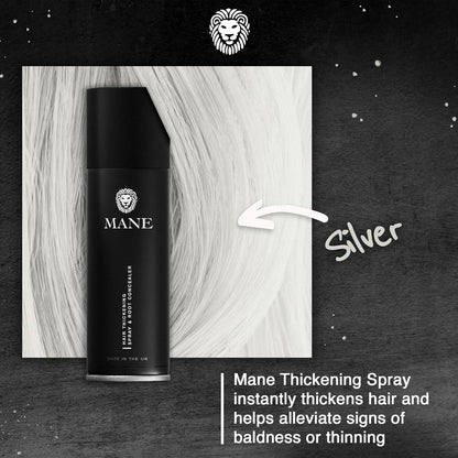 Mane Hair Thickening Spray & Root Touch Up, Instantly Thicker Hair for Men & Women, Fill in Hairlines and Hide Thinning and Fine Patches - Silver, 12 Colors (6.76 oz)