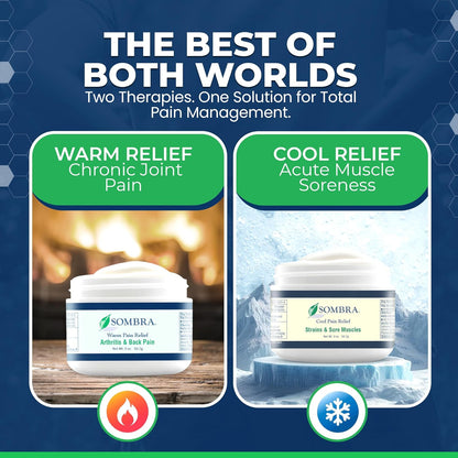 Sombra Warm & Cool Pain Relief Gel, Warm Relief for Arthritis and Chronic Pain Pre-Workout Muscle Rub, Cold for Swelling, Soreness, Post-Workout, Free of Artificial Fragrances, 2oz Per Jar