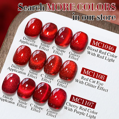 Double Rhythm Jelly Glass Cat Eye Gel Polish with Magnet 15ML Holographic Glitter Shimmer Translucent Sheer Color Magnetic Nail Polish Salon DIY at Home (Blood Red-MC1107)