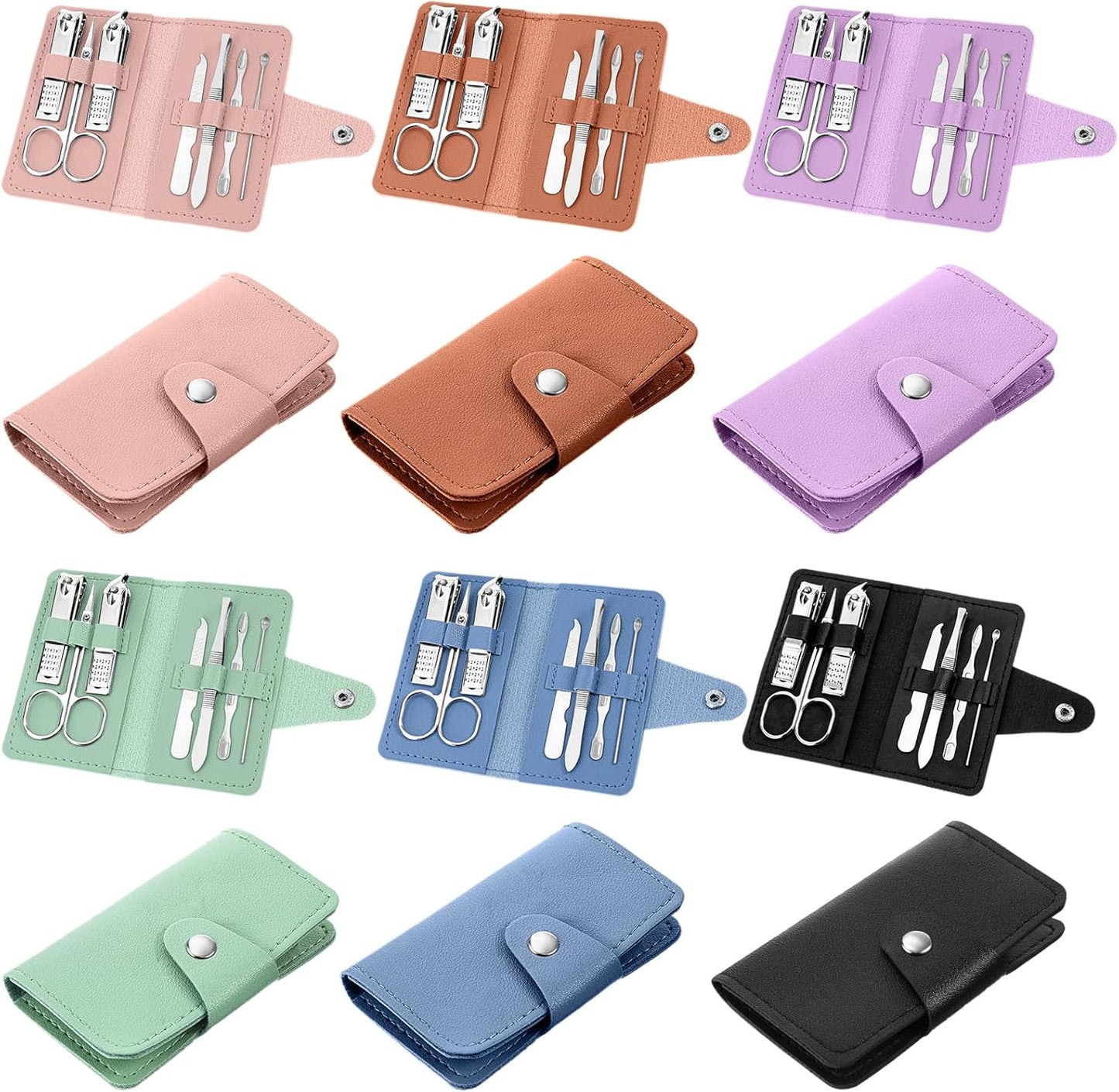 12 Sets Manicure Set, 7 in 1 Stainless Steel Nail Care Kit, Sturdy Manicure Tool Kits with Travel Case, Nail Grooming Kit Gift, for Men and Women(6 Colors)