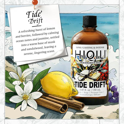 HIQILI Tide Drift Fragrance Oil, Ocean & Jasmine Scents, Making Candle, Room Spray, Essential Oil Diffuser, DIY Body Butter & Hair Perfume - 5.07 Fl Oz