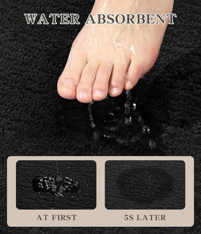 chakme Bathroom Rugs Mat 32x17, Ultra Thin Non Slip Bath Mat Quick Dry Absorbent Bath Mat for Bathroom Floor, (Black, 32"x17")