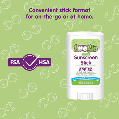 Baby Sunscreen Stick by Boogie Block, Mineral Sunscreen SPF 50, Travel Size Sunblock for Kids, Zinc Oxide, Water Resistant, Vegan, Fragrance Free Pack of 1