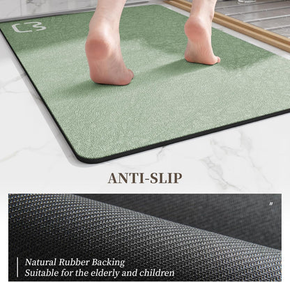 2 Piece Bathroom Rugs Mat Set - Quick Dry Diatomaceous Earth Bath Mat for Bathroom Non-Slip Bath Rug with Rubber Backing, Absorbent Bath Mats Thin Bath Floor Mat,15.7x23.6+15.7x47.2 Inch, Sage Green