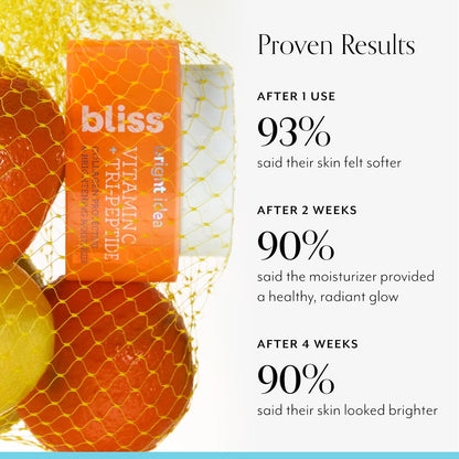 Bliss Vitamin C + Tri-Peptide Brightening Moisturizer | Squalane & Hydration Boosters | Anti-Aging Face Cream for Collagen and Elasticity | Clean Vegan & Cruelty Free 1.7 fl oz