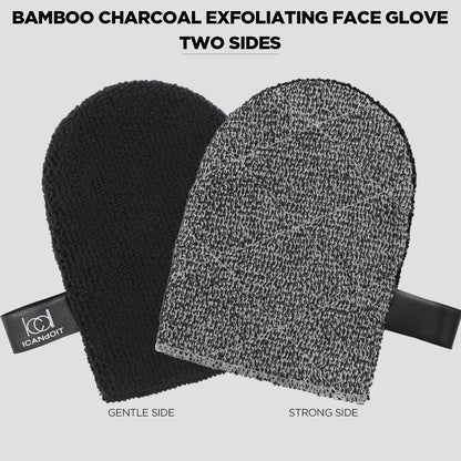 ICANdOIT Exfoliation Set-17.71 Inch Boar Bristles Back Scrubber Bath Brush,Shower Brush with No-Slip Curved Handle,Dual-Sided Face Exfoliation Glove