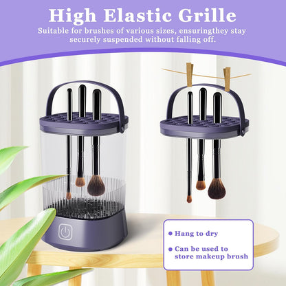 Electric Makeup Brush Cleaner Machine, Automatic Spinning Make up Brush Cleaner with 1200 mAh Rechargeable Battery, Portable Cosmetic Brush Cleaner Dryer Tool for All Size Makeup Brush (Purple)