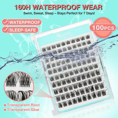 No Glue Needed Lashes, Self Adhesive Eyelashes, DIY Lash Eyelash Extensions Kit 10‑18mm,100pcs Fluffy D Curl Soft Natural Lashes with Tweezers–Fake Cat Eye Wispy Individual Clusters NG2031-1