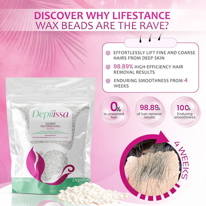 Multidirectional Coconut Wax beads for hair removal - Hypoallergenic, Gentle, and Effective for All Skin Types, Ideal for Face, Eyebrows, Bikini Area, and Brazilian Waxing - 14.1 oz