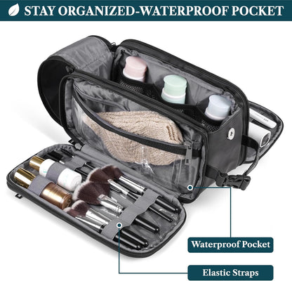 PAVILIA Toiletry Bag for Men Women, Mens Travel Bag Toiletries Organizer Case for Grooming, Travel Essentials Shaving Dopp Kit, PU Leather Water Resistant Cosmetic Pouch, Black