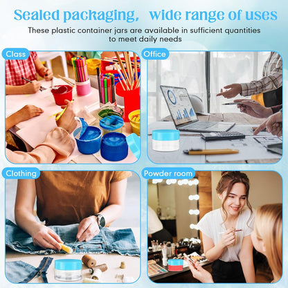 SATINIOR 100 Pcs Plastic Jars with Lids Small Containers Lids Wide Mouth Small Plastic Containers for Lotion Cream Rhinestones Body Butters Travel Storage(1 oz,Blue)