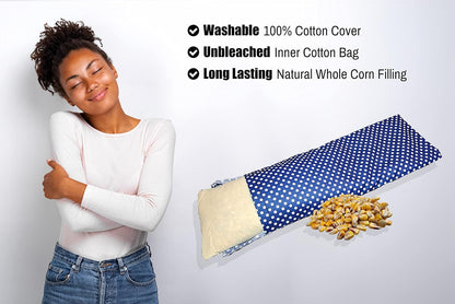 Microwavable Corn Filled Heating Pad and Cold Pack/Washable 100% Cotton Cover (Polka Dot - Blue, 5.25in W x 17.25in L)