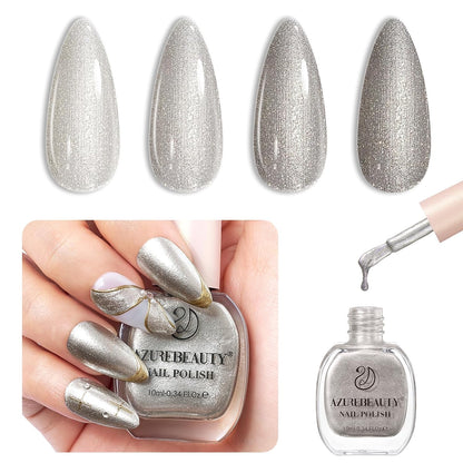 AZUREBEAUTY Silver Glitter Nail Polish Metallic Fast Drying Natural Shine Nail Lacquer Fingernail Polish Salon-Quality for Women 10ml