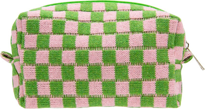 PAZIMIIK Checkered Makeup Bag for Purse Portable Zipper Make Up Pouch Small Cosmetic Case for Travel Accessories Pink Green