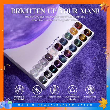 Beetles Cat Eye Gel Nail Polish 39 Pcs Jelly Nail Set Glitter Changing Nail Polish Kit Treasure Box Collection with 3Pcs Base Matte and Glossy Top Soak Off UV Halloween Nails