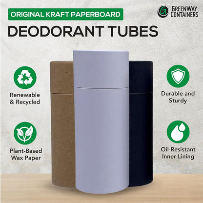 GreenWay 2.5oz / 70g Kraft Paperboard Deodorant Tubes with Lids - 25 Pack Solid Perfume Tubes Refillable DIY Cosmetic Containers - Brown