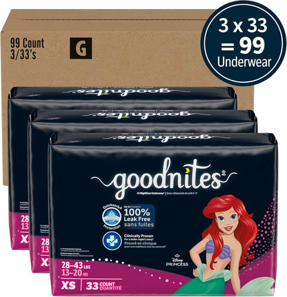 Goodnites Girls' Nighttime Bedwetting Underwear, Size Extra Small (28-43 lbs), 99 Ct, Packaging May Vary