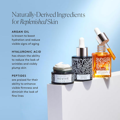 Naked & Thriving Restorative Night Routine | Renew Night Serum (30 mL) + Revive Eye Cream (15 mL) + Rejuvenate Face Oil (35 mL) with Peptides, Squalane, Hyaluronic Acid, and Fruit AHAs (Set of 3)