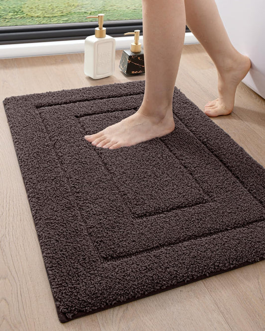 DEXI Bathroom Rug 24x16, Non Slip Washable Bath Mat for Shower Floor, Absorbent Soft Bathmat with Rubber Backing, Quick Dry Microfiber Carpet, Brown