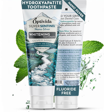 OPTIVIDA Fluoride Free Nano Hydroxyapatite Toothpaste with Colloidal Silver & Xylitol (4oz) to Help Protect Enamel & Cavity. Dentist Formulated Remineralizing Toothpaste for Adults & Kids Sensitivity.