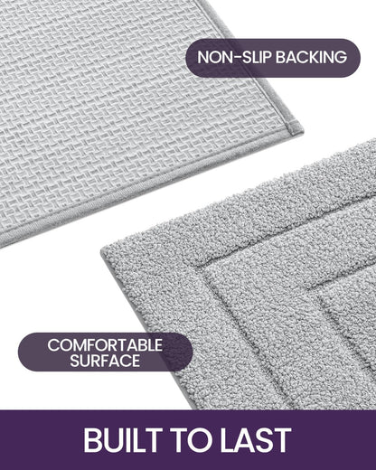 DEXI Bathroom Rug 24x16, Non Slip Washable Bath Mat for Shower Floor, Absorbent Soft Bathmat with Rubber Backing, Quick Dry Microfiber Carpet, Light Grey