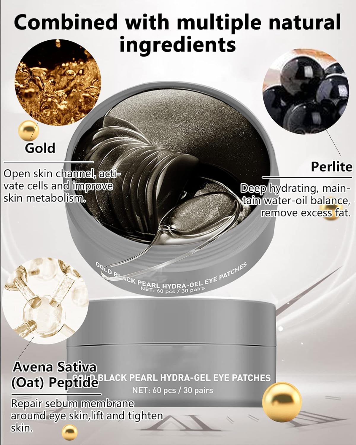 Under Eye Patches (60Pcs) - Upgraded Eye Mask Black Pearl & Collagen, Eye Treatment Mask, Under Eye Bag Treatment, Eye Mask for Puffy Eyes, Anti-Aging, Anti-Wrinkle, Fine Lines, Under eye Dark Circles