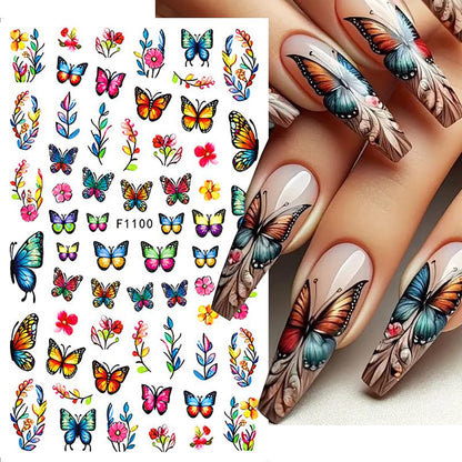 8 Sheets Butterfly Flower Nail Art Stickers 3D Self-Adhesive Spring Summer Nail Sticker Flower Nail Art Decals Holographic Blossom Nail Decal Decoration for Women Colorful Butterfly Manicure Supplies