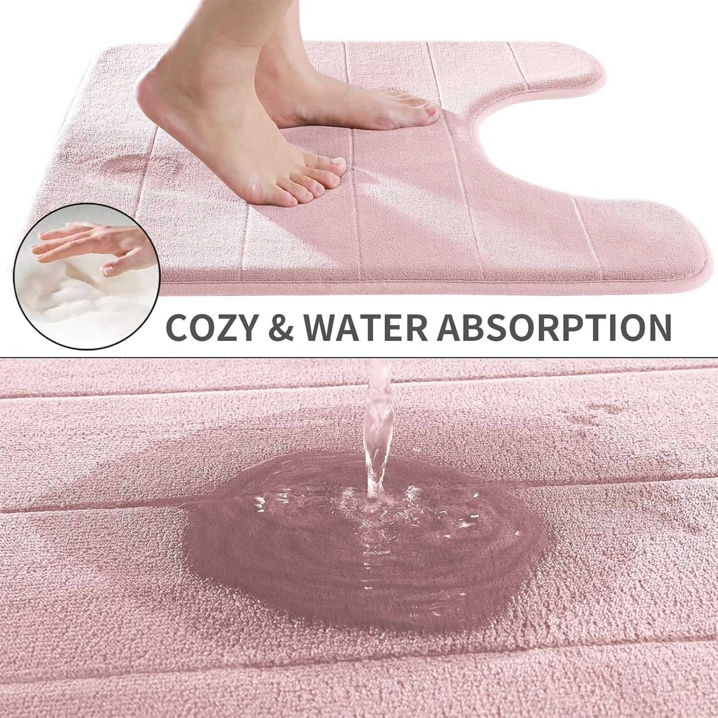 Yimobra Memory Foam Toilet Bath Mat U-Shaped, Soft and Comfortable, Super Water Absorption, Non-Slip, Thick, Machine Wash and Easier to Dry for Bathroom Commode Contour Rug, 24 X 24 Inches, Pink
