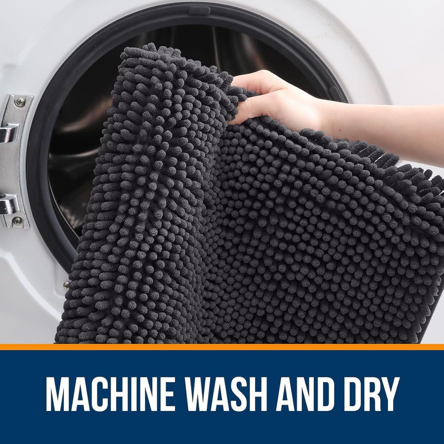 OLANLY Bathroom Rugs 40x24, Extra Soft Absorbent Chenille Bath Rugs, Rubber Backing Quick Dry, Machine Washable Bath Mats for Bathroom Floor, Tub and Shower, Home Decor Accessories, Dark Grey