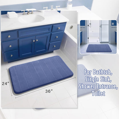 Yimobra Large Bath Mat 36"x24", Super Soft Quick Dry Memory Foam Bathroom Rug, Water Absorbent, Non Slip Backing Machine Washable for Tub Shower, Thick Comfort Support, Navy Blue