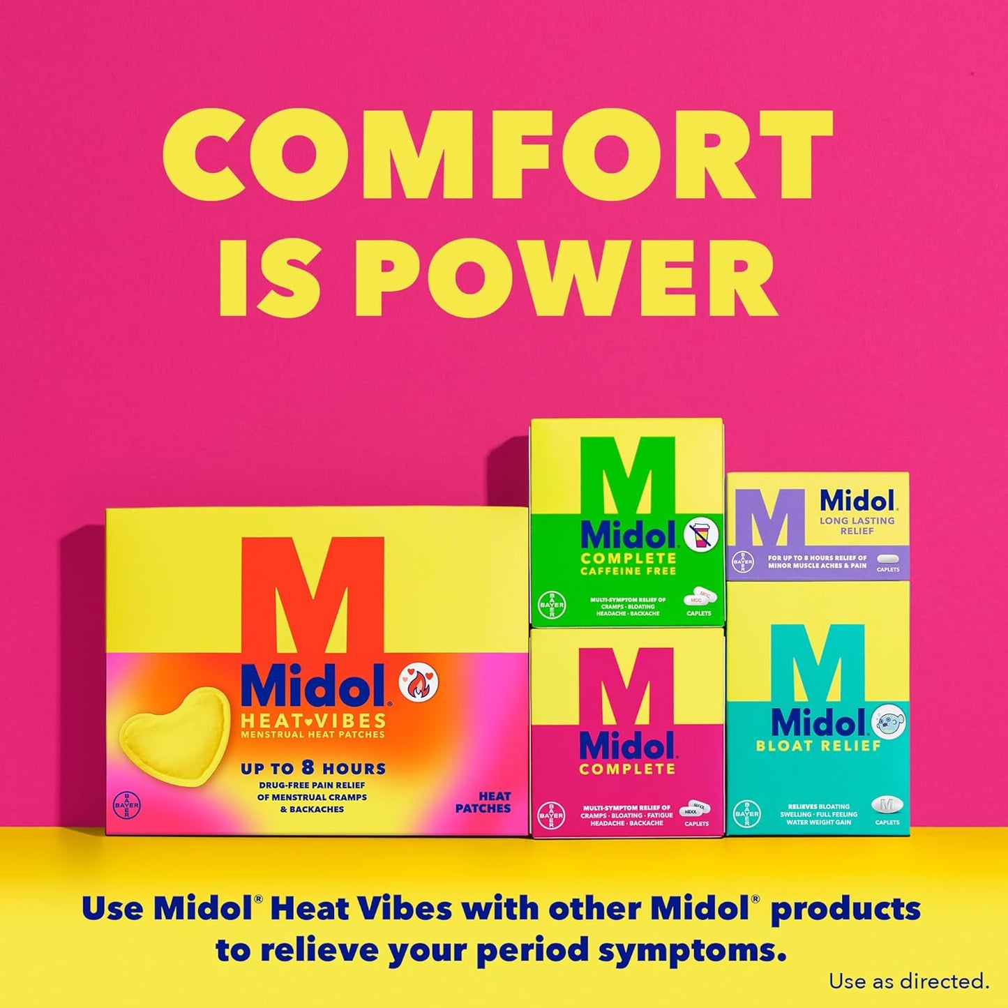 Midol Heat Vibes Menstrual Pain Relief Heat Patches - 6 Count Pack for Period Cramps and Backache