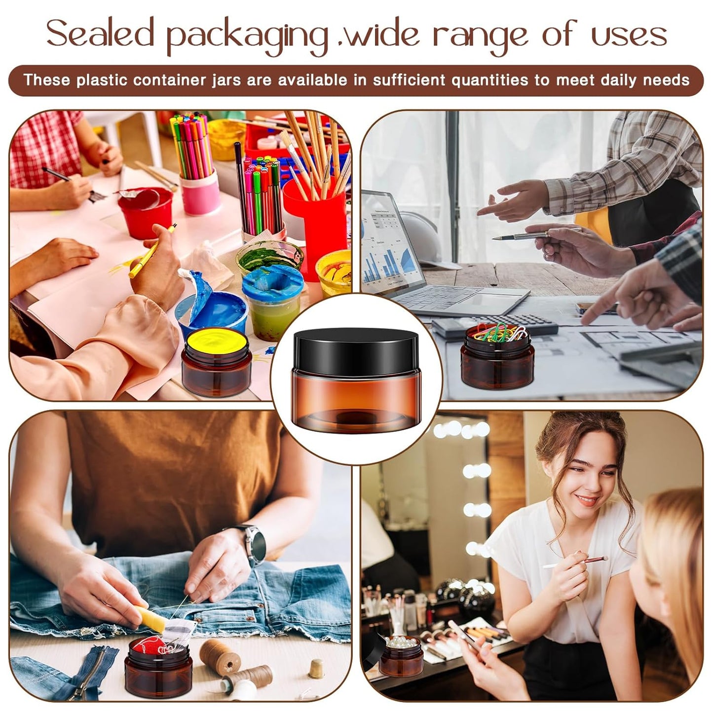200 Pcs 2 oz Amber Plastic Cosmetic Container Jars with Lid Round Plastic Clear Jars Small Travel Containers for Storage Makeup Creams Lotion Ointments