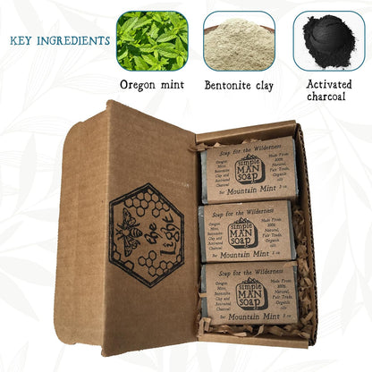 SimpleMan Soap Bar (Mountain Mint) - Men’s soap with Organic & Fair Trade Essential Oils - All Natural, Handmade Man Bath Soap Bars-Pack of Six 2.5 Ounce bars(15 Ounces Total)