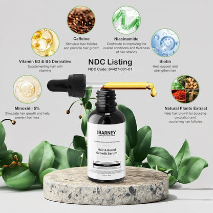 5% Minoxidil Hair and Beard Growth Serum - Natural Extracts, Biotin & Caffeine - Promotes Stronger, Thicker, Fuller Hair and Beard Growth - For Men and Women