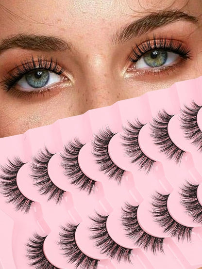 False Lashes Wispy Eyelashes Natural Look 15MM Fake Eyelash with 0.1MM Thin Band Lightweight 3D Volume Fluffy Eye Lashes C Curl Soft Lash Pack Siligli 7 Pair