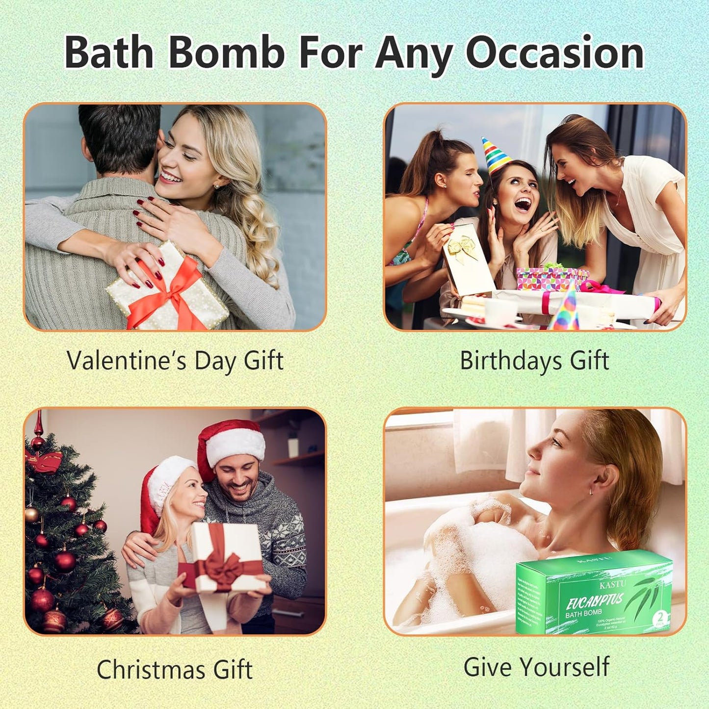 Bath Bombs Salt Balls,Eucalyptus Extract Essential Oils,Moisturizing Dry Skin,Fizzy Spa,Relaxation,Bubble Bath Bomb Gifts Idea for Men Women,2 x 100g