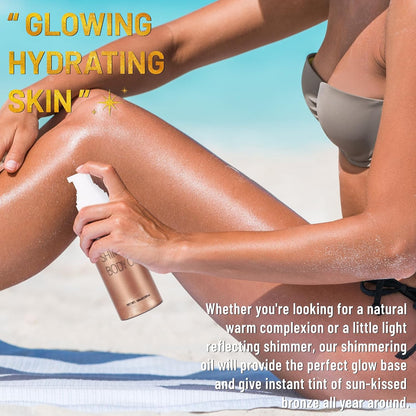 UCANBE Body Shimmer Oil - 100ml Moisturizing Glow Glitter Oil, Waterproof Shimmering Luminizer, Tinted Glowing Bronzer (Rose Gold)