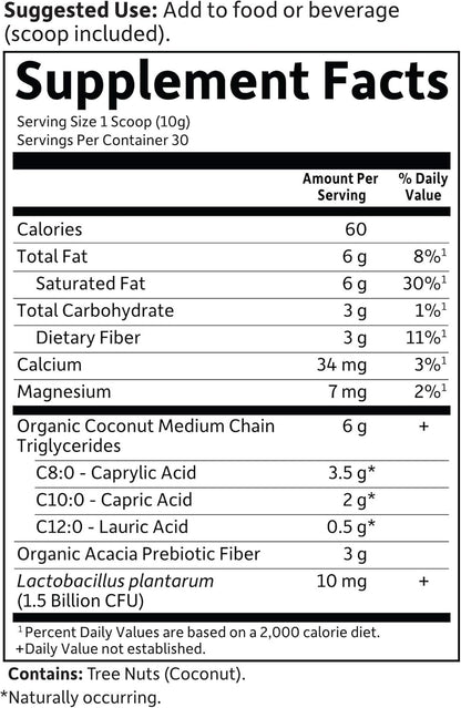 Garden of Life Dr. Formulated Keto Organic MCT Powder - 30 Servings, 6g MCTs from Coconuts Plus Prebiotic Fiber & Probiotics, Certified Organic, Non-GMO, Vegan, Gluten Free