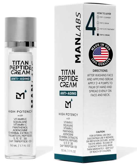Titan Peptide Anti-Aging Mens Face Cream – Mens Face Moisturizer – For Men, Face Lotion – Men, Skin Care – Tighten, Firm, Revitalize – Peptides, Vitamin C & E, Squalane – All Skin – Unscented