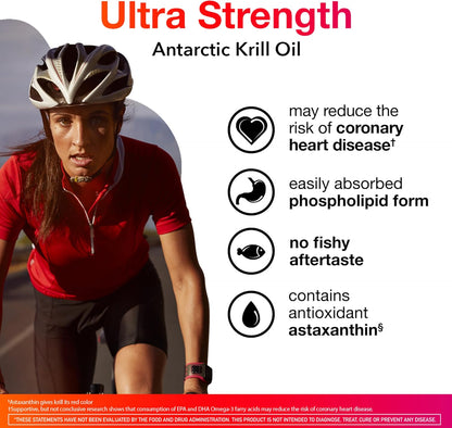 MegaRed Ultra Strength 1000mg Omega-3 Krill Oil Supplement with EPA/DHA, Astaxanthin & Phospholipids, No Fish Oil Aftertaste Supports Heart, Brain, Joint and Eye Health, 60 Count Softgels.